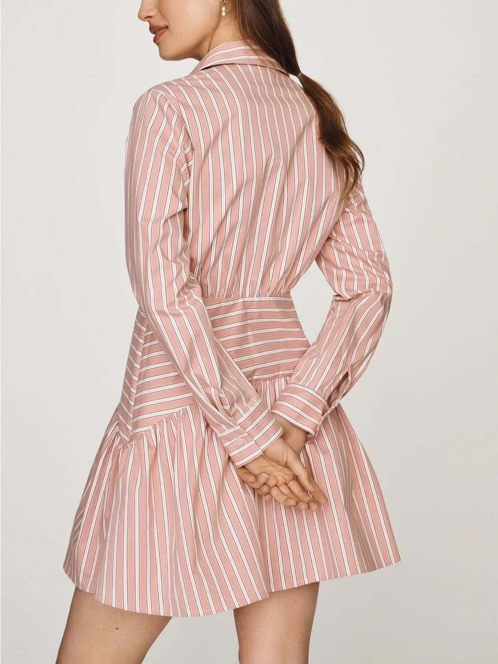 NEW Anthropologie Tobie Pink Stripe Mini Shirt Dress - Large